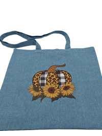 Image 5 of "I Love Fall Most of All" Sunflowers and Pumpkin Themed Eco-Friendly Tote (dual-sided cute images)