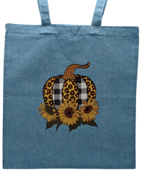 Image 2 of "I Love Fall Most of All" Sunflowers and Pumpkin Themed Eco-Friendly Tote (dual-sided cute images)