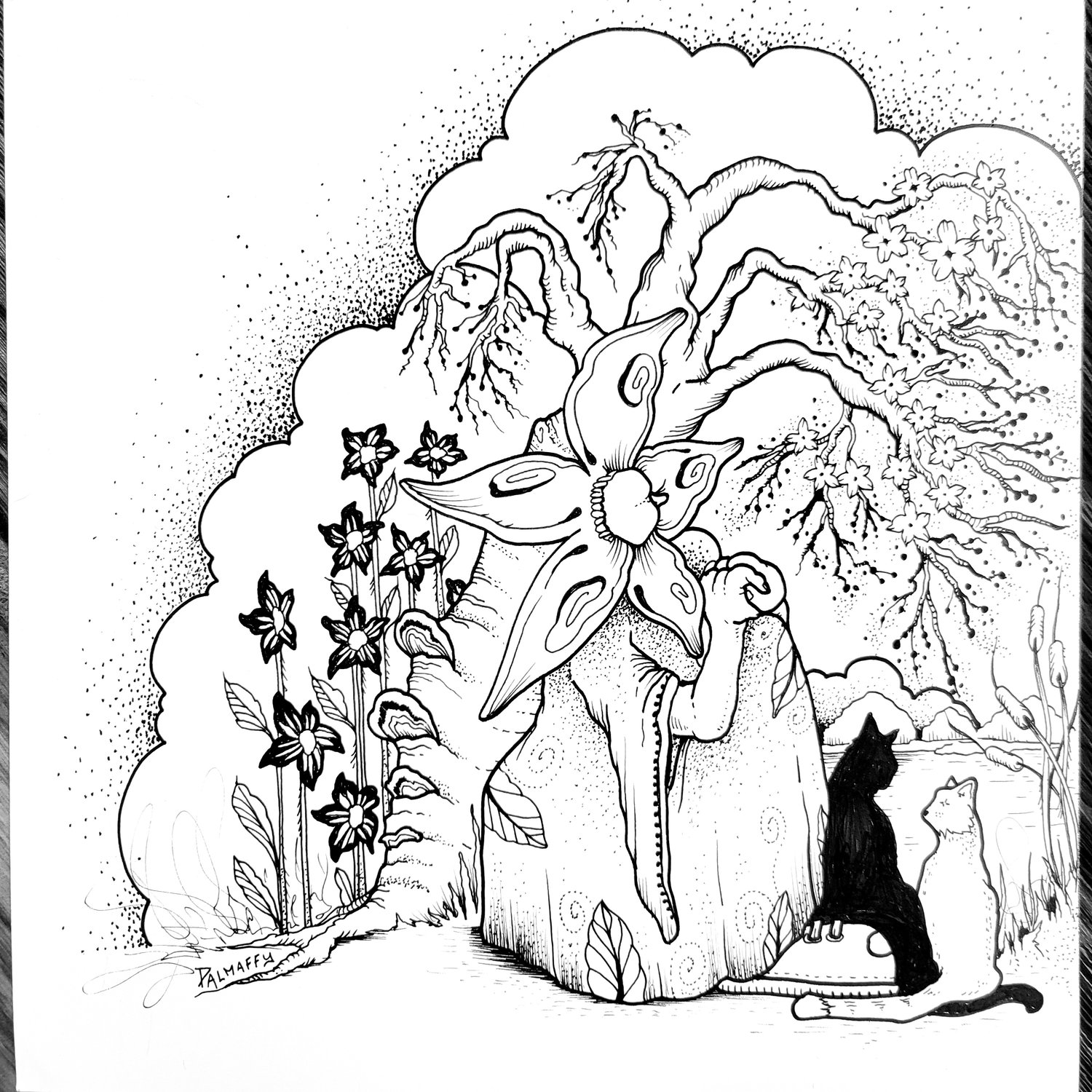 Image of Cat Contemplation Original Drawing