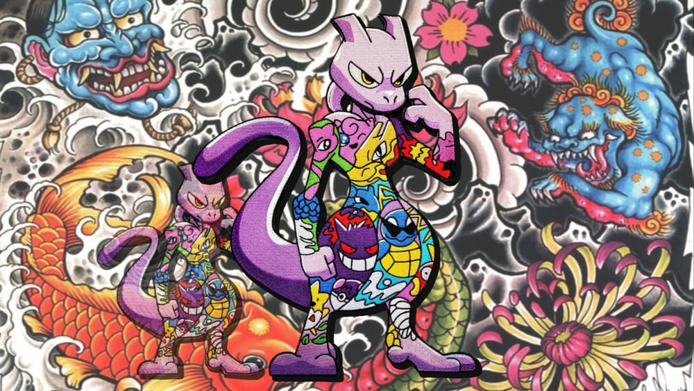 Image of XXXL MEGA YAKUZAMON MEWTWO THREADED PATCH