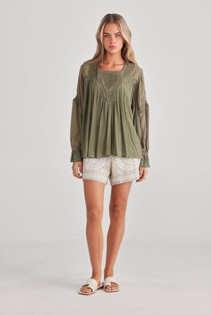 Image of Exhale Blouse. Olive Dobby. By Talisman the Label.