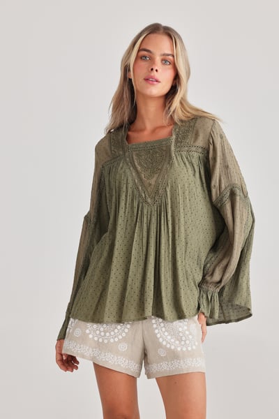 Image of Exhale Blouse. Olive Dobby. By Talisman the Label.