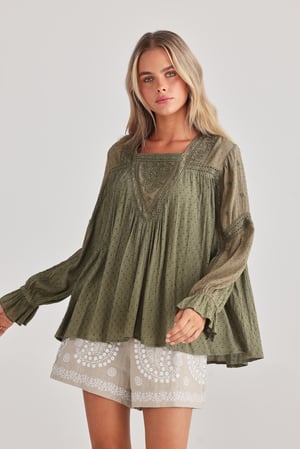 Image of Exhale Blouse. Olive Dobby. By Talisman the Label.