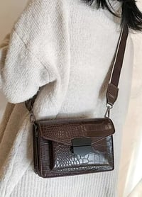 Image 2 of Crossbody Bag faux-crocodile texture coffee