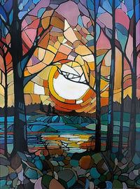 Nature's Glow 18x24in Painting: Stained Glass Serenity original art, unique art