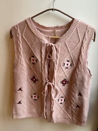 Image 1 of Lace Up Embroider Knit Vest Warm Pink