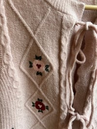 Image 2 of Lace Up Embroider Knit Vest Warm Pink