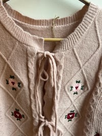 Image 3 of Lace Up Embroider Knit Vest Warm Pink