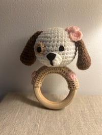 Image 1 of Dog Baby Rattle Wooden Teether