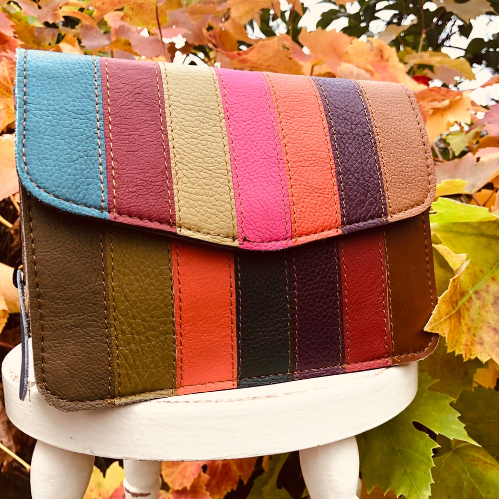 Image of Harlequin Collection - Recycled Leather Multicoloured Stripe -#33A