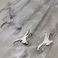 Image 2 of Laser Engraver Jewelry Blanks Karate Girl Kid / Girl Martial Arts Pendant Blanks - Steel Silver Tone