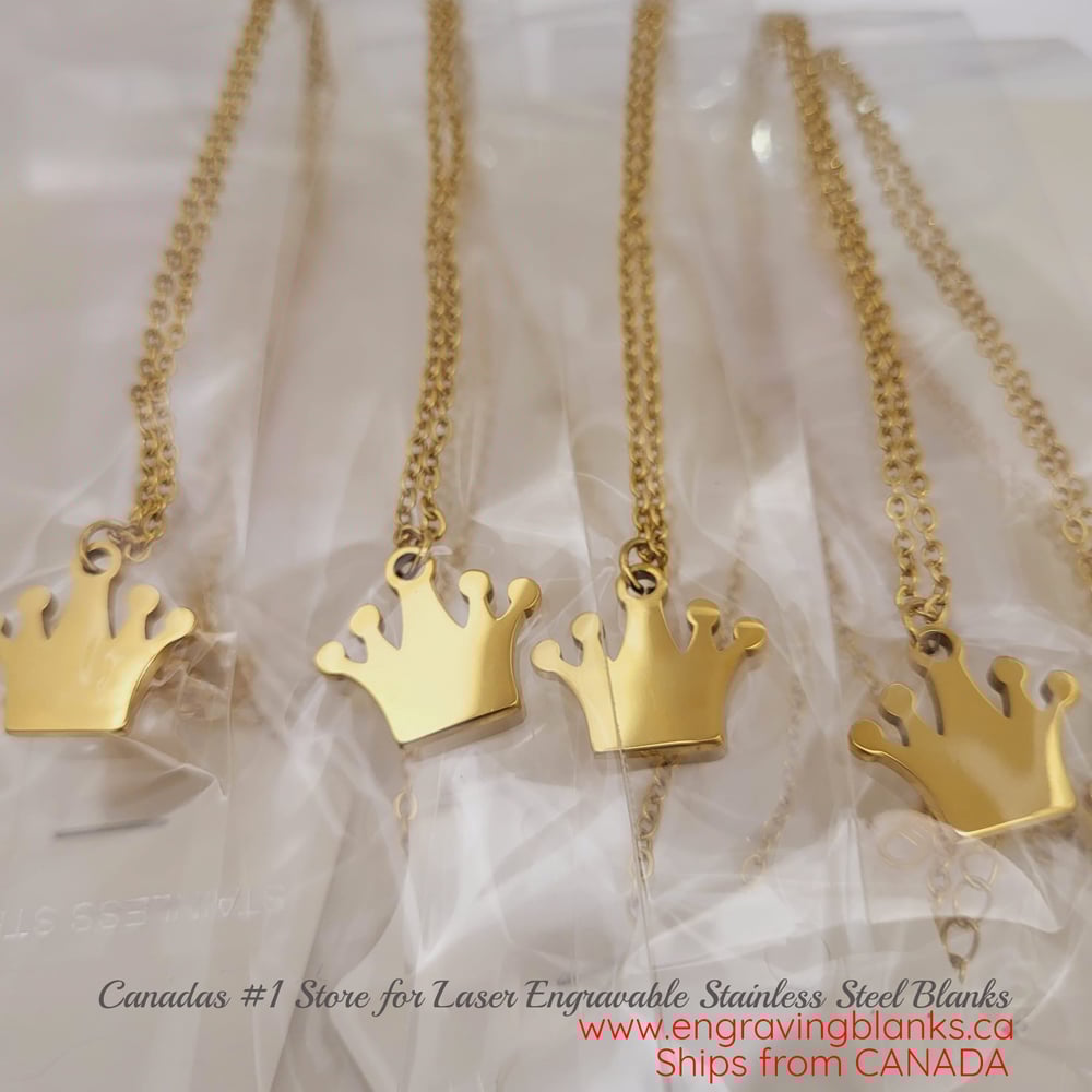 Image of Laser Engravable Crown Pendant Stainless steel Blanks - Gold Color