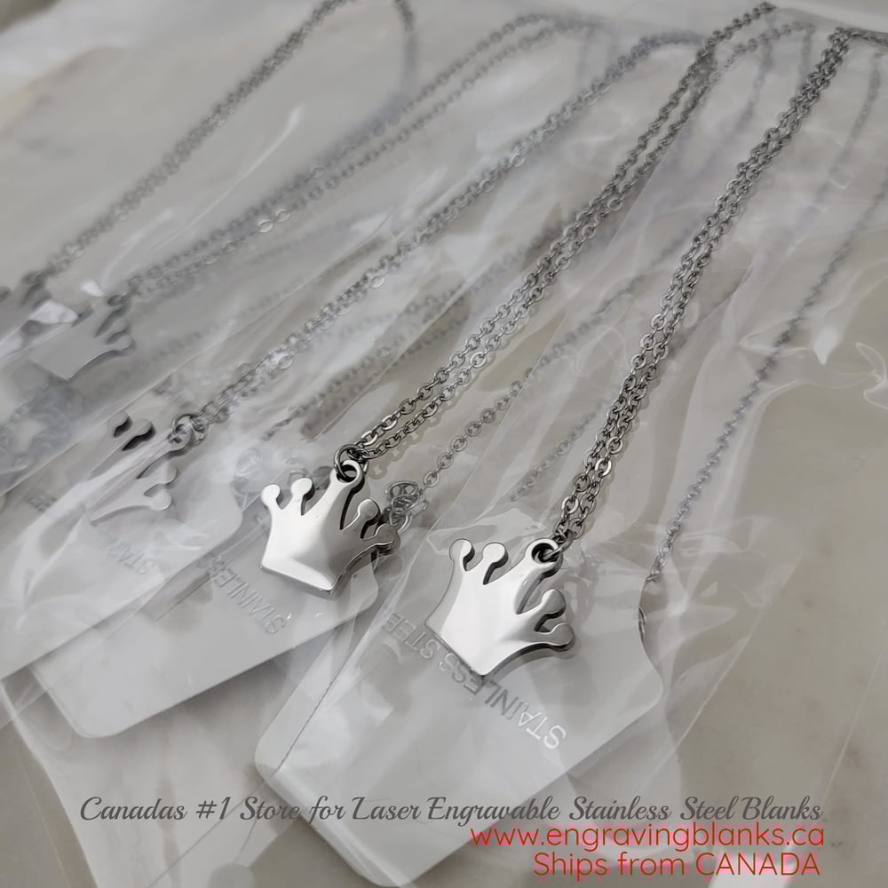Image of Laser Engravable Crown Pendant Stainless steel Blanks - Steel Silver Color