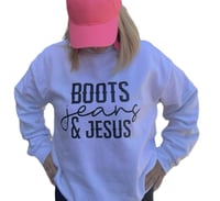 Boots Jeans and Jesus sweatshirt 