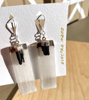 Image of Selenite and Black Tourmaline Earrings