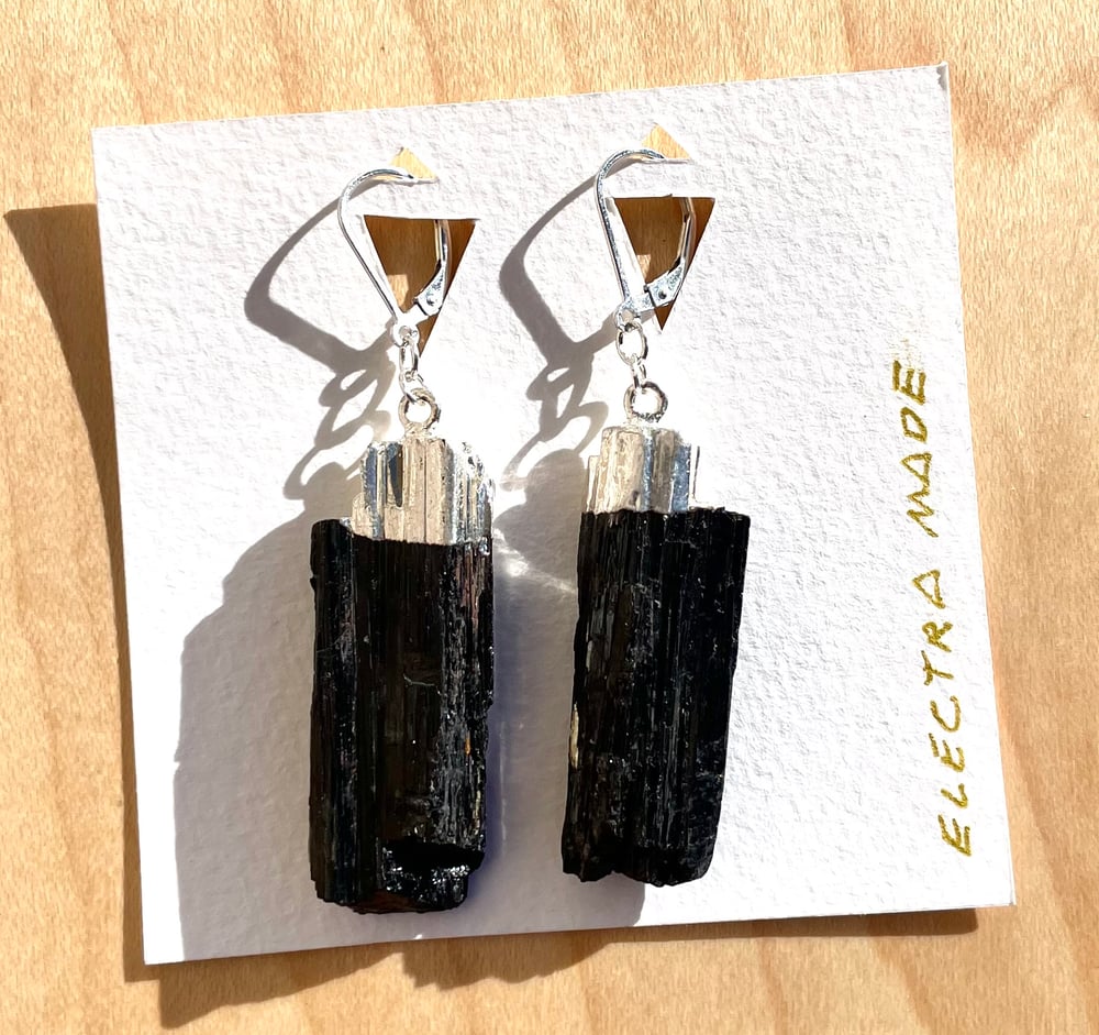 Image of Black Tourmaline Crystal Earrings