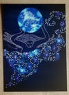 Citlālicue Star Garment mixed media embroidery art by Sabrina Zarco / Oversized Postcard