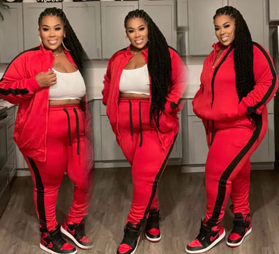 Image of 3PACK ESSENTIAL SIDE STRIPE TRACK SUITS-RED/BLACK