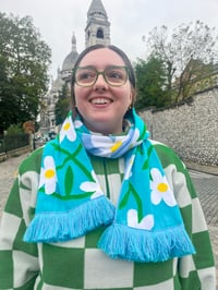 Image 2 of BLUE FLOWERS - KNITTED SCARF 