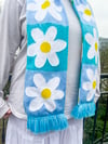 BLUE FLOWERS - KNITTED SCARF 