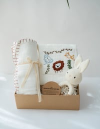Image 1 of Jungle Pals | White | Baby Unisex Gift Hamper with Cotton Romper and Swaddle 