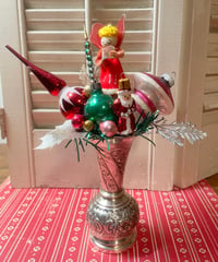 Image 1 of Shiny Vintage Silver Plate Vase with Lots of Christmas Joy