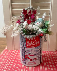 Image 1 of Maple Syrup Tin with Vintage Silly Snowman and Christmas Joy