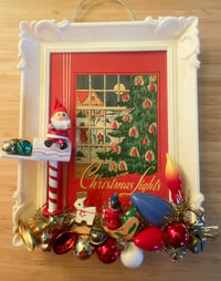 Vintage Dime Store Frame with Vintage Christmas Light Box Cover and So much Cheer