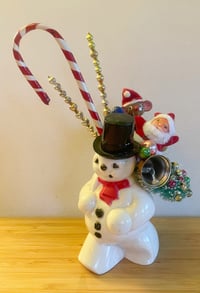 Image 1 of Vintage Dime Store Plastic Snowman with Christmas Cheer