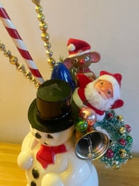 Image 2 of Vintage Dime Store Plastic Snowman with Christmas Cheer