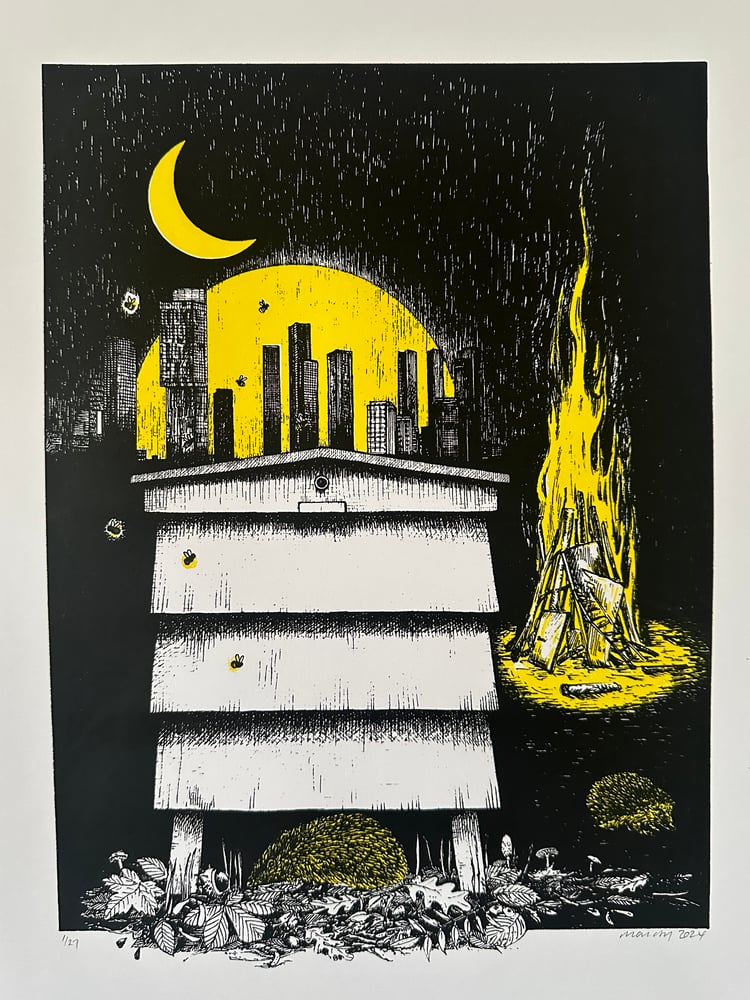 Image of A3 Hedgehog Hive screen print