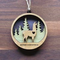 Image 2 of Alpaca in the Pines Layered Wood Ornament