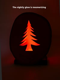 Image 2 of Rustic Bass Wood with Pine Base, LED light behind a pine tree sihlouette, Rustic Table Decor