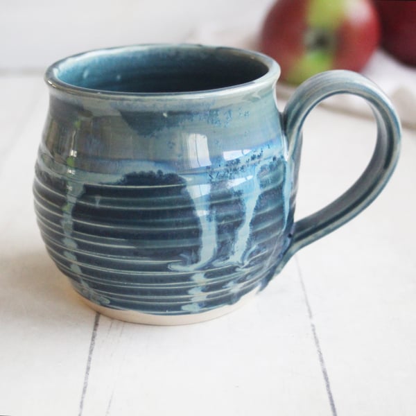 Image of Blue Green Mug with Dripping Glazes, 14 Ounce Handcrafted Pottery Mug, Made in USA