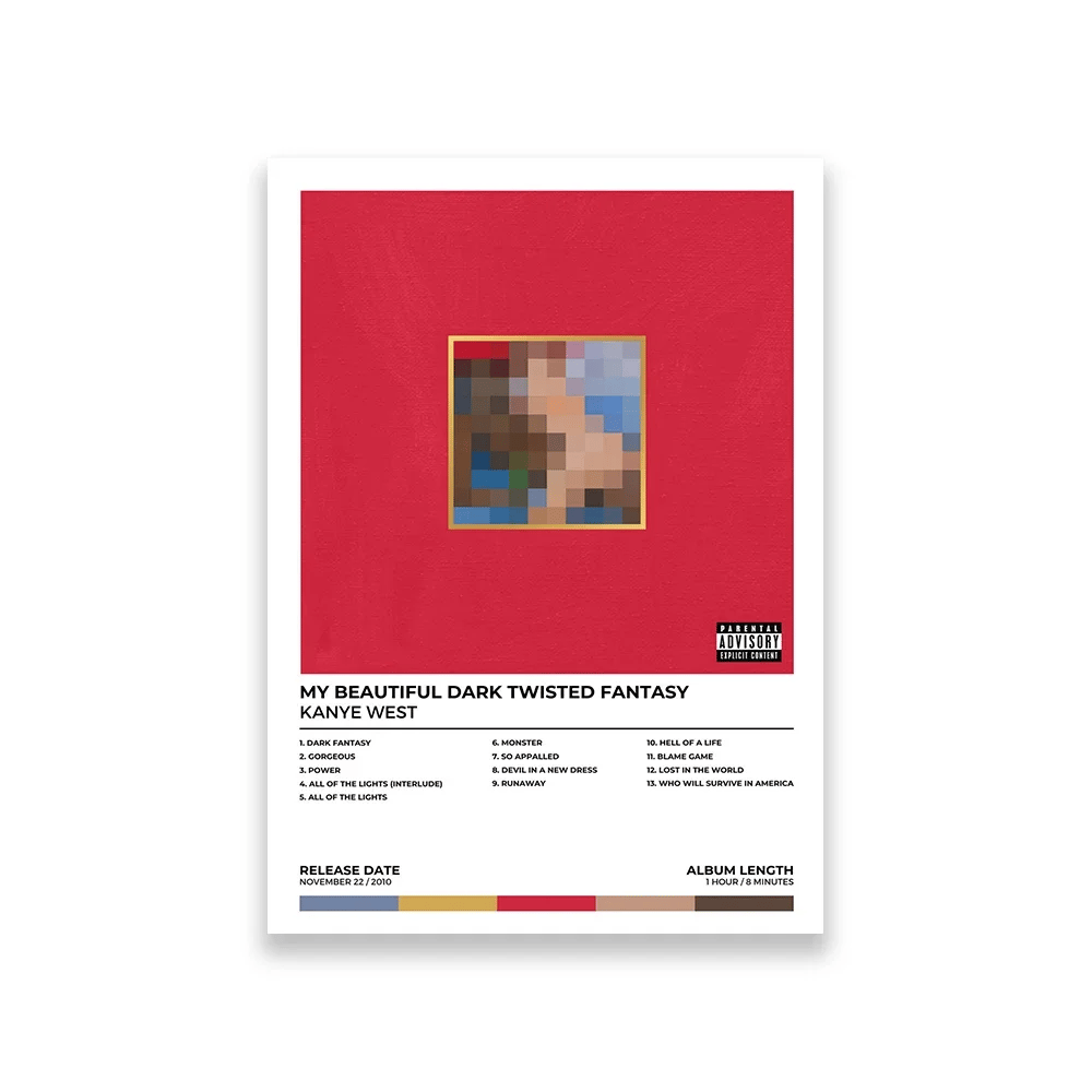 Image of Kanye West 'My Beautiful Dark Twisted Fantasy' Canvas – Original Artwork and Tracklist