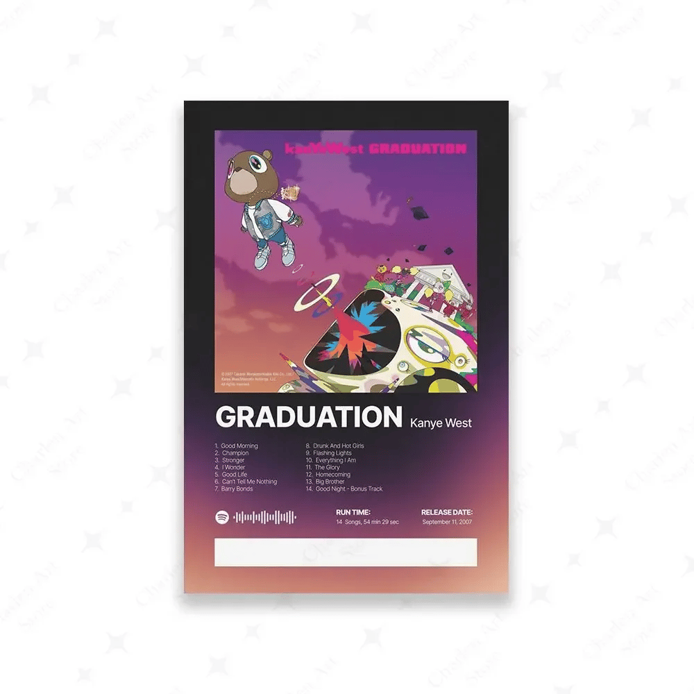 Image of Kanye West Poster: "Graduation" Bear Canvas – Iconic Album Cover and Tracklist Art