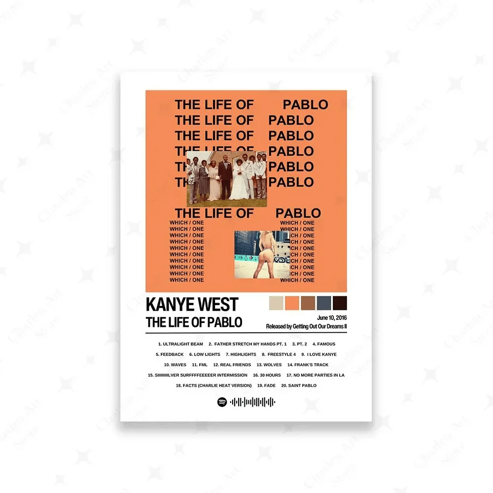 Image of Kanye West 'The Life of Pablo' Album Cover Canvas Print with Full Tracklist – Iconic Art 