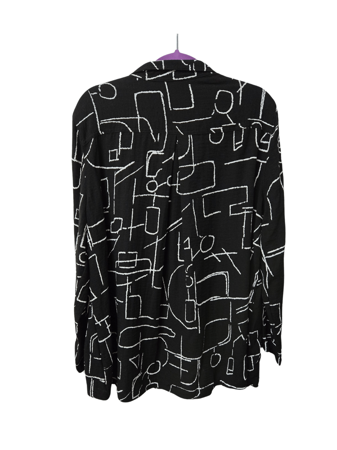 Image of Black & White Ethnic Print Long-Sleeve Button-Up