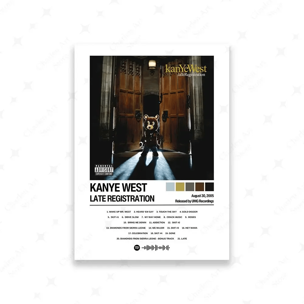 Image of Kanye West Poster: "Late Registration" Canvas with Tracklist – Iconic Art Print