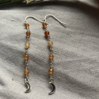 Image 3 of Hessonite Garnet Sterling Silver Moon Earrings