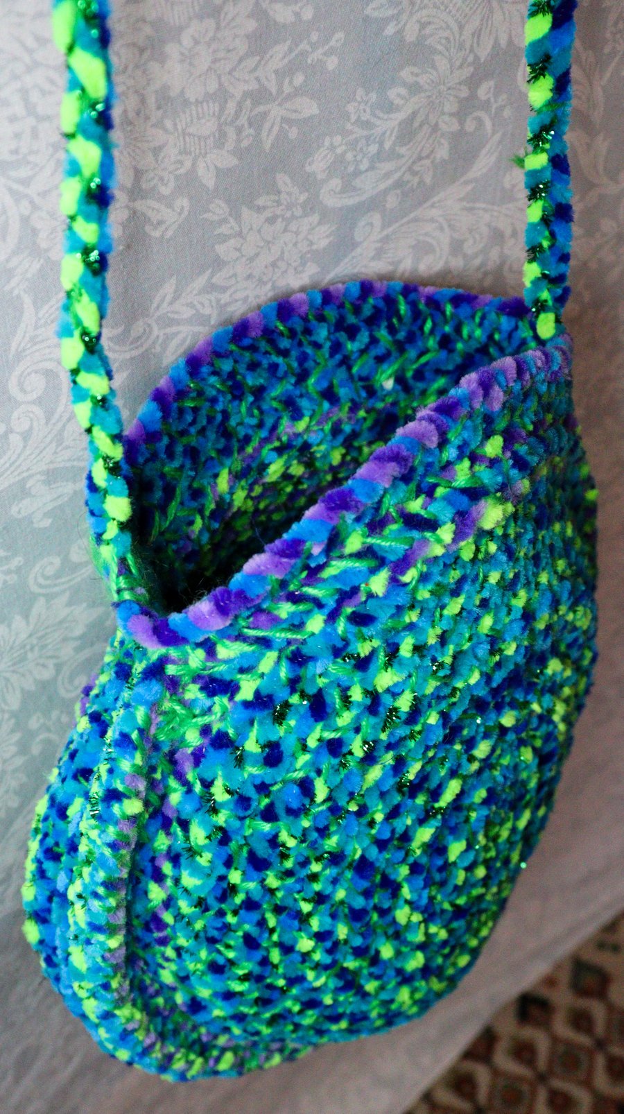 Image of Green and Blue Handwoven Handbag 