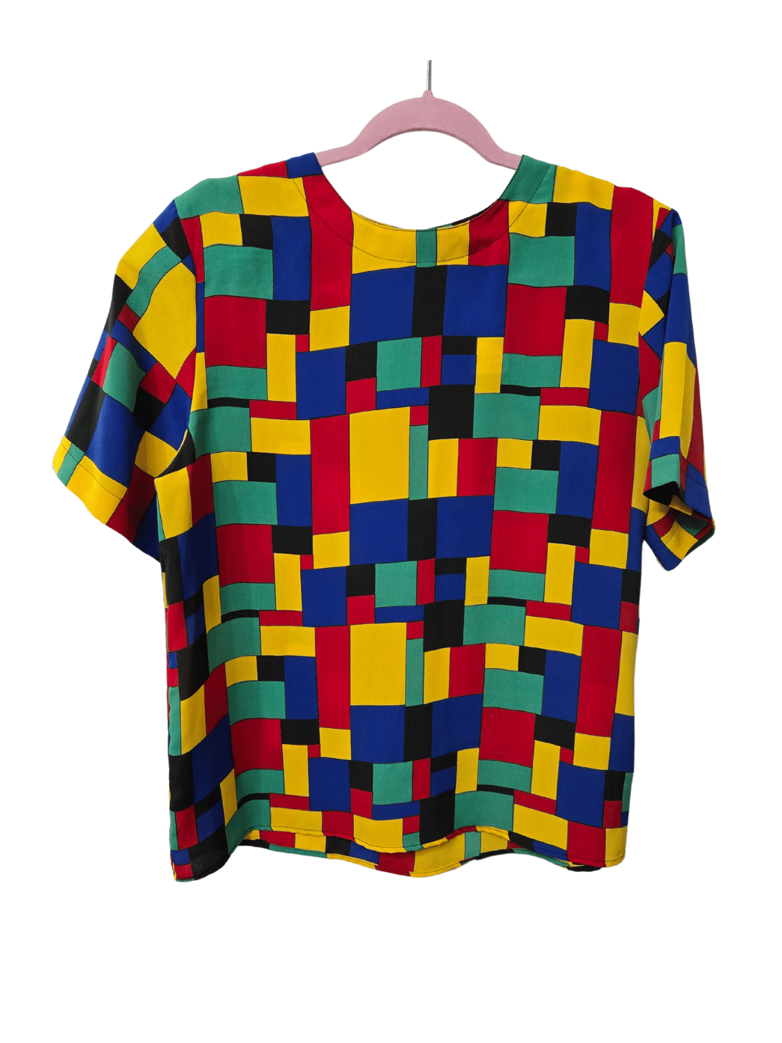 Image of Color Block Square Print Blouse