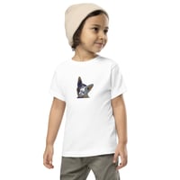 Image 3 of Autism Awareness T-Shirt for Kids - Embroidered White Shirt - Cat Design