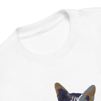 Image 4 of Autism Awareness T-Shirt for Kids - Embroidered White Shirt - Cat Design