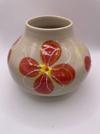 Image 1 of Wheel thrown stoneware vase with red and yellow decoration 