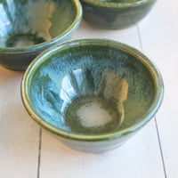 Image 5 of Set of Three Small Ceramic Bowls, Handcrafted Stoneware Prep Bowls, Green Pottery Made in USA