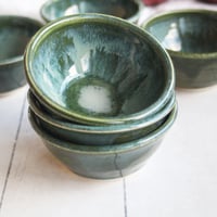 Image 11 of Set of Three Small Ceramic Bowls, Handcrafted Stoneware Prep Bowls, Green Pottery Made in USA