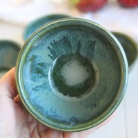 Image 4 of Set of Three Small Ceramic Bowls, Handcrafted Stoneware Prep Bowls, Green Pottery Made in USA