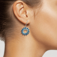 Image 1 of Blue Beaded Mini Hoop Earrings