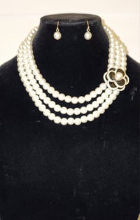 Image 1 of 3 Layer Cream Pearl/Black Flower Necklace Set